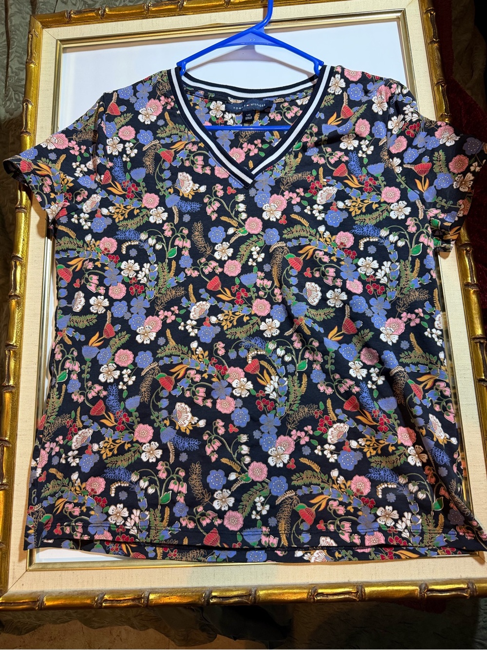 Tommy Hilfiger Black Floral V-Neck Short Sleeve Top